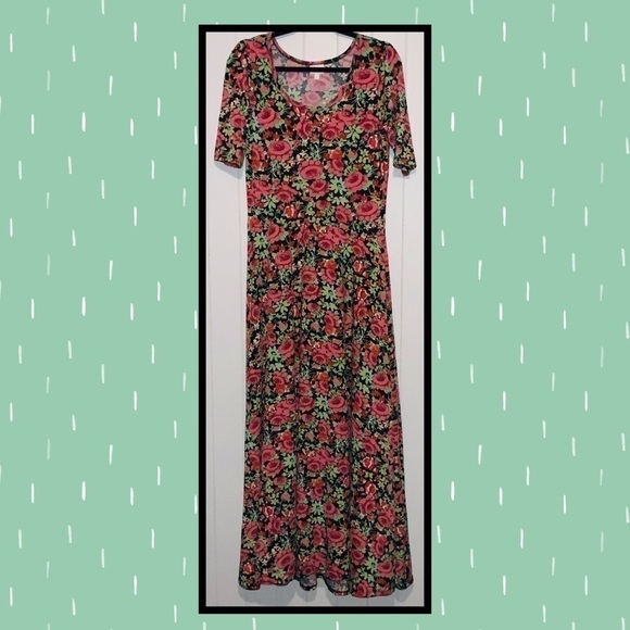 LULAROE New Maria Black with pink and red flowers maxi Lg - Picture 1 of 3